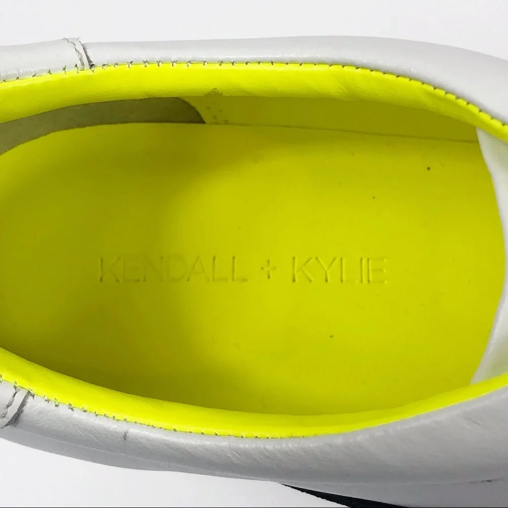 Kendall & Kylie White Black Platform Sneakers with Neon Yellow Lining